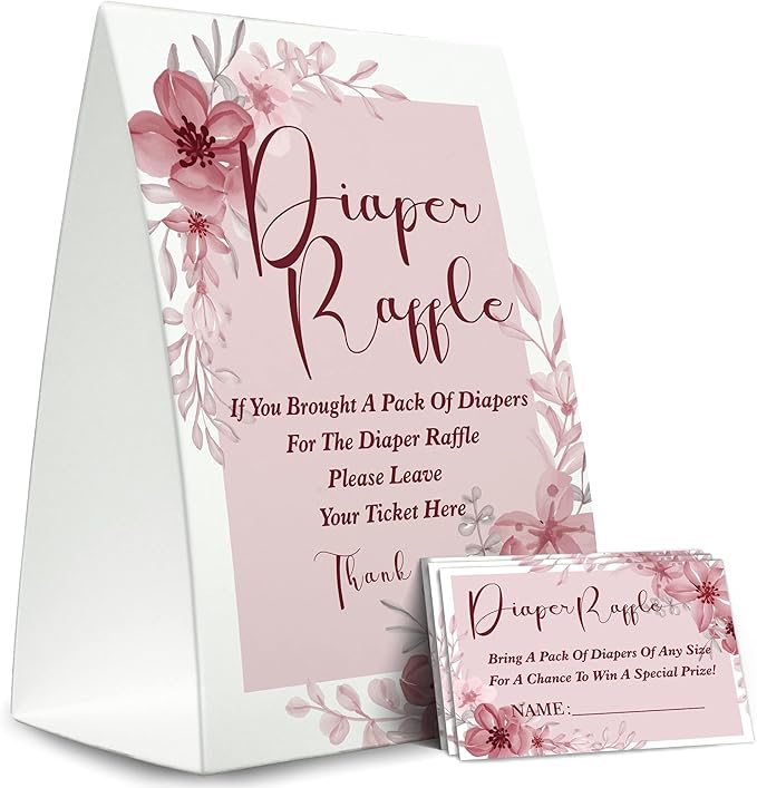 Diaper Raffle Sign,Diaper Raffle Baby Shower Game Kit (1 Standing Sign + 50 Guessing Cards) Diapers-XN19