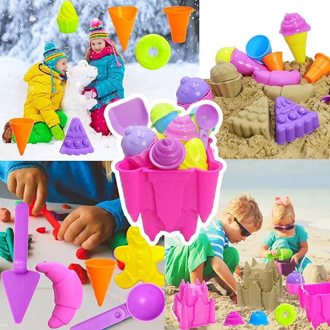 Ice Cream Beach Toys Sand Toys Set for Girls Kids Ages 4-8,Beach Castle Toys Sand Bucket Toddler Baby Ages 3