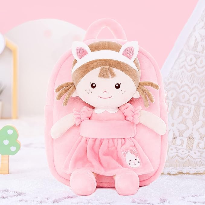 Onetoo Toddler Backpack Kids Backpacks with Soft Plush Baby Dolls 9.5"