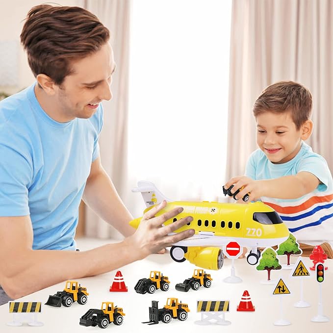 Hapavis Airplane Toys with Construction Truck Engineering Vehicle Play Mat
