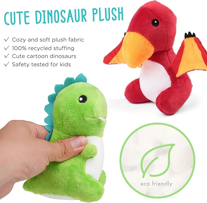 BenBen Dinosaur Stuffed Animals, 5 Small Dinosaur Plush Dolls and Egg Bag Toys Set