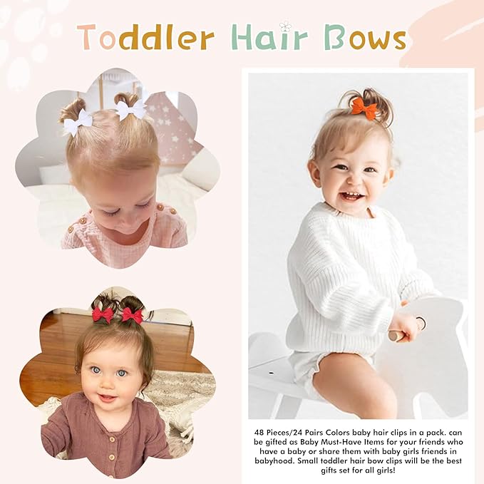 48PCS OAOLEER Fully Lined Hair Clips and Bows for Baby 24 Color D-48pcs)