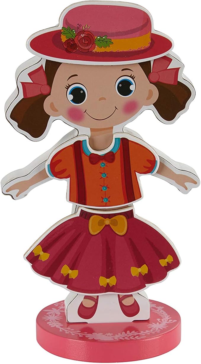 Magnetic Wooden Dress-Up Dolls Toy | Pretend Play Set Includes: 1 Wood Doll with 30 Assorted Costume Dress Ideas 3+