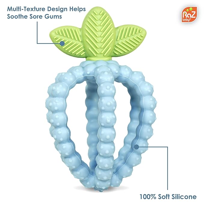 RaZbaby Silicone Infant & Baby Teething Toy, Textured BerryBumps Soothe Babies??Sore Gums 3M+ -