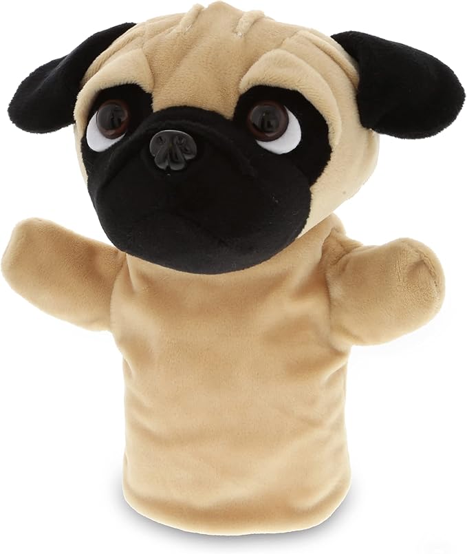 DolliBu Pug Dog Hand Puppet - Super Soft Plush Pug Stuffed Animal Hand Puppets for Kids, Cute Educational Pug Hand Puppets for Adults Teaching and Story Telling Puppet Show Theater Games 8.5 Inches