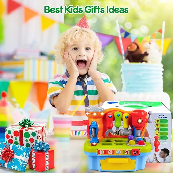 Toys for 1 Year Old Boy, Musical Learning Workbench for Toddler Toys Age 1-2 12-18 Months 1 Year