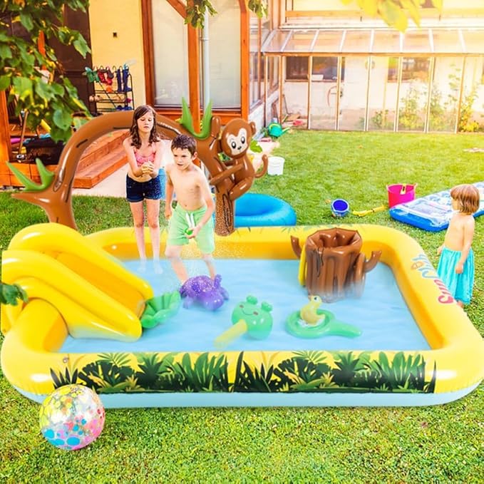 Inflatable Play Center, Inflatable Swimming Pool Cartoon Animals Sprinker Toy with Base Pool