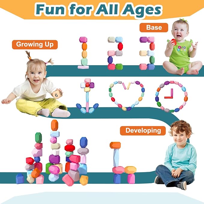 Toddler Toys Wooden Stacking Rocks Big Dice Set, Preschool Learning Activities Classroom Supplies Building Blocks 1+ Year