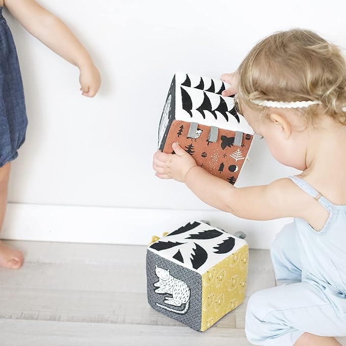 Wee Gallery Soft Block, Woodland - Sensory Stimulation Baby Toy 0-3-6-9-12-24 Months