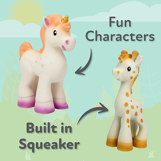 Nuby Penny The Unicorn Super Soft Teether Toy with Squeaker, 100% Natural