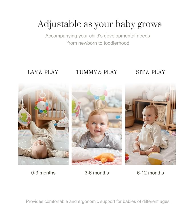 Baby Gym Play Mat, Tummy Time Mat & Pillow 4 Zone