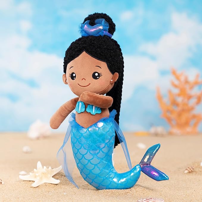 OUOZZZ 15" Soft Black Mermaid Doll for Girls - First 3 year