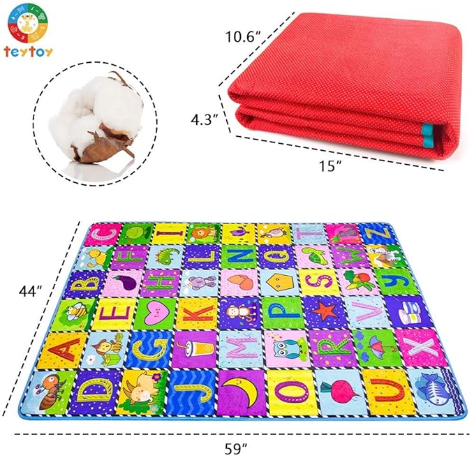 teytoy Baby Cotton, Crawling Mat Super Soft Carpet Plush Surface Non-Slip Design (59 x 44 Inch)