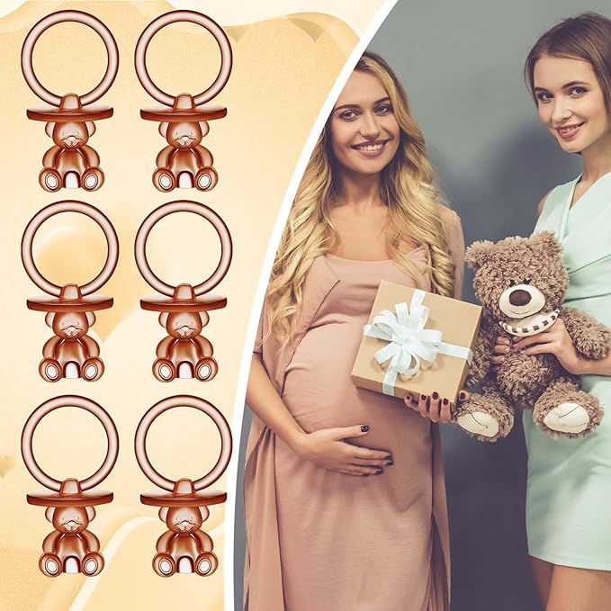 50 Pcs Acrylic Pacifier, Brown Bear Acrylic Pacifiers for Baby