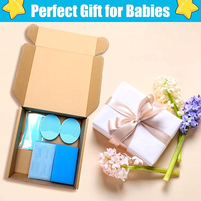 Cradle Cap Brush for Babies, 5Pcs Cradle Cap Treatment Set with Soft Bristle Brushes Silicone Scrubber Fine-Tooth Comb for Newborn Bathing Essentials Baby Brush and Comb Set (Blue)