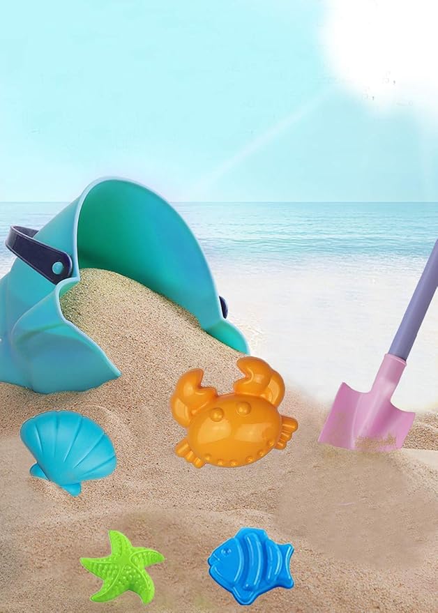 IOKUKI Long Shovels Sand Toys Set with Mesh Bag Including Dump Truck, Beach Buckets (15 PCS) 3+