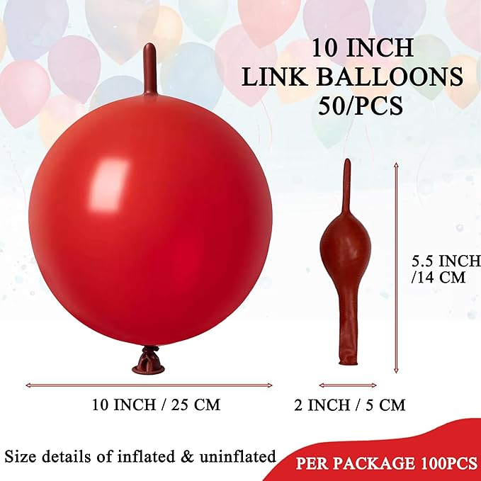 10 Inch Red Link Balloon 50 Pcs Quick Linkable Balloon
