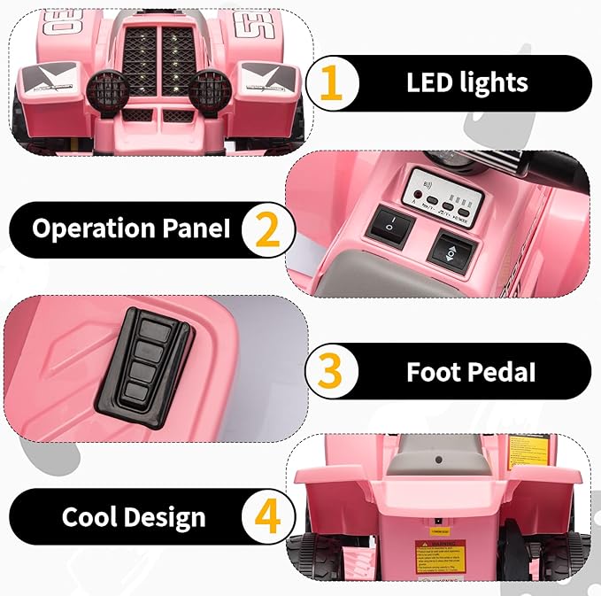 Hetoy 6V Kids Ride On Electric ATV, Ride Car with LED Headlights 1-3 Boys