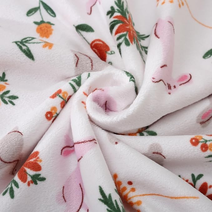 DaysU Silky Micro Soft Plush Baby Blankets for Girls with Print Rabbit Pattern and Soothing Raised Dots, Double Layer Bed Throws for Baby Crib 30x40 Inches