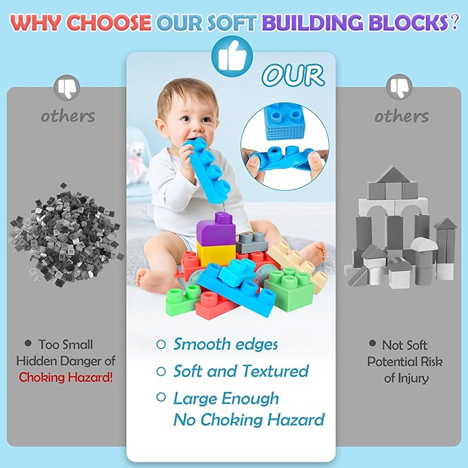 Soft Building Blocks for Toddlers, Baby Blocks Stacking Blocks for Toddlers 1-3 STEM Toddler Gifts 40 PCS