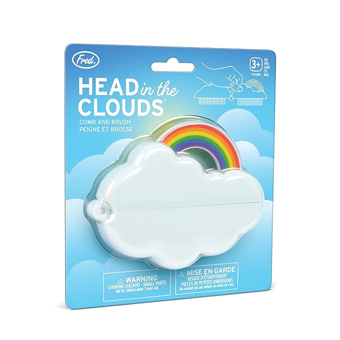 Genuine Fred HEAD IN THE CLOUDS Folding Brush and Comb, Fun Cloud and Rainbow Design, Hair Care Tool and Detangling Comb, Great for Travel and Diaper Bags, Fun Gift and Stocking Stuffer