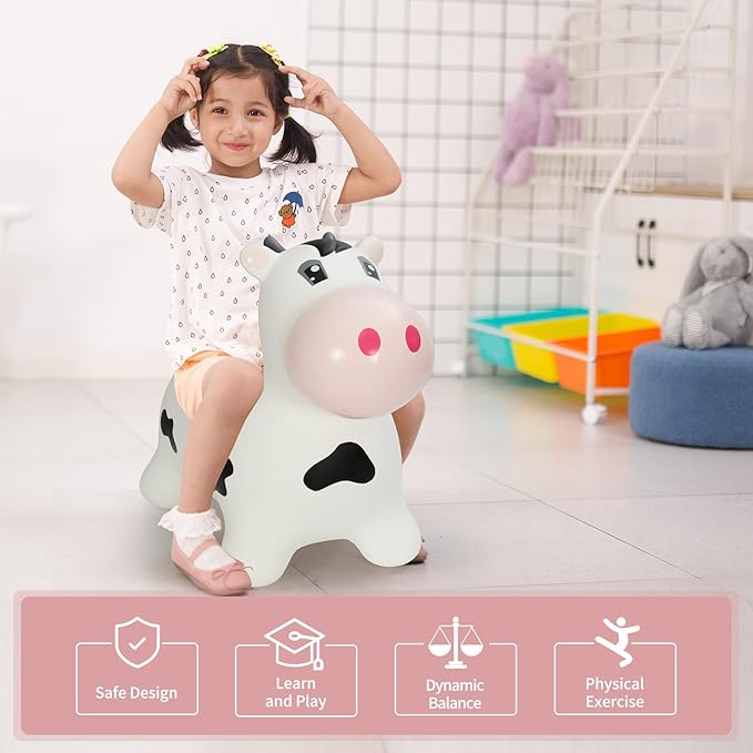 INPANY Bouncy Cow farm Animal Hopping Toys for 2 Year Old Girl gifts, Ride on Toddler Bull Hopper 3 4