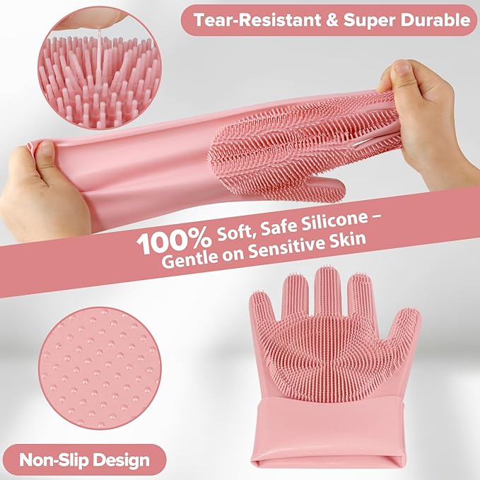6PCS Pet Grooming Kit | Dog Washing Gloves | Dog Bath Brush | Dog Bath Gloves | Dog Shampoo Brush | Pet Grooming Gloves | Cat Bathing Supplies | Dog Bath Supplies (Light Pink)