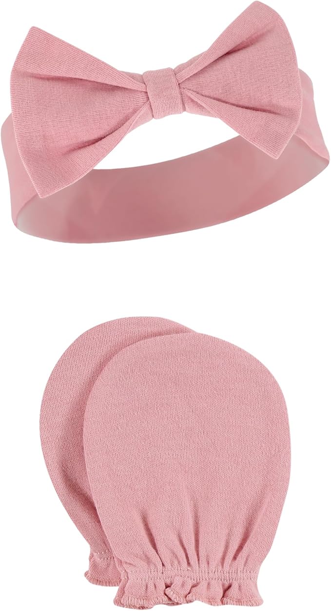 Hudson Baby Baby Girls' Cotton Headband and Scratch Mitten Set
