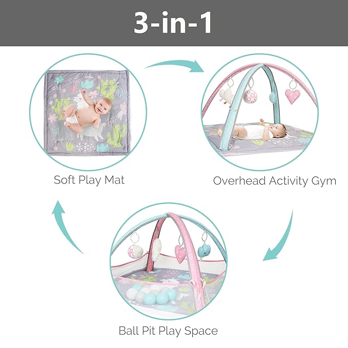 LADIDA Baby Play Gym, 3 Stage Activity Mat with Ball Pit Dome and STEM-Based Toys for Sensory and Motor Skill Development 10 Colorful