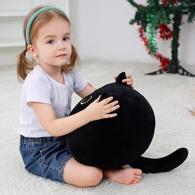 Black Cat Plush Toy 16'' Black Cat Pillow, Soft Plush Doll Black Cat Stuffed Animal 3D Black