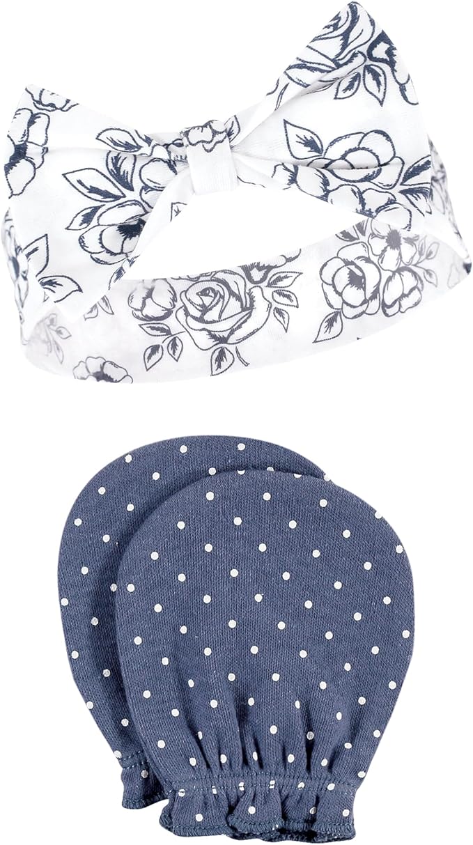 Hudson Baby Baby Girls' Cotton Headband and Scratch Mitten Set