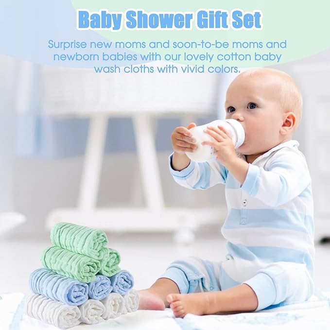 MUKIN Baby Washcloths - Natural Cotton Baby Wipes 10 Pack 12x12 inches