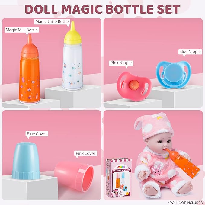 JOYIN Doll Magic Bottle Set, 2 Disappearing Magic Milk & 2 Toy