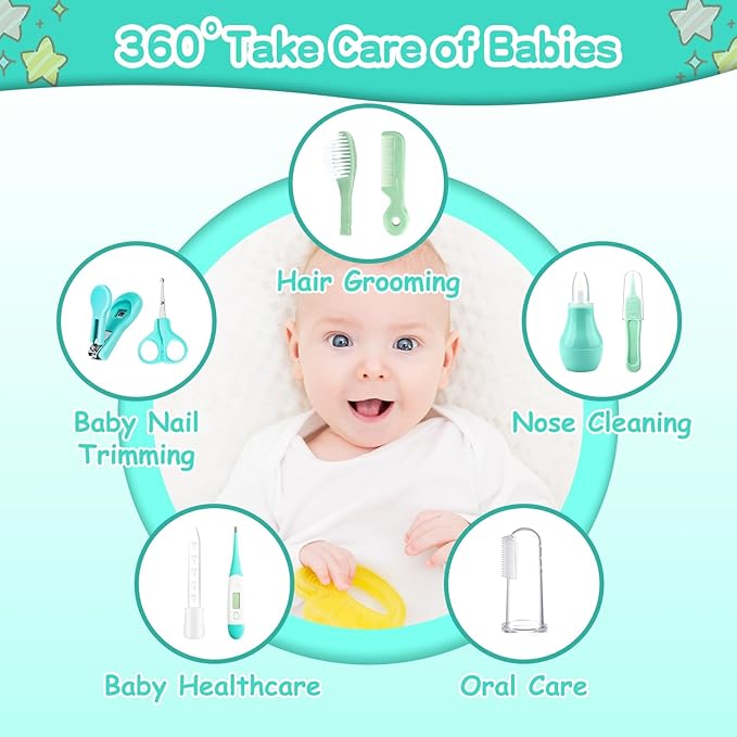 Baby Grooming Kit for Boys Girls Safety Newborn Nursery Essentials Grooming Set Gift for First-time Parents, Green 25 in 1