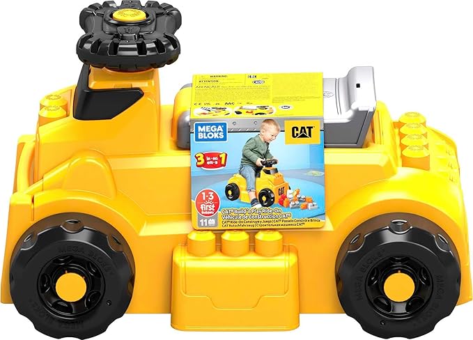 MEGA BLOKS First Builders Cat Toddler Building Blocks Toy Set, Build ‘n Play Ride-On with 11 Pieces and Storage 1+ Years