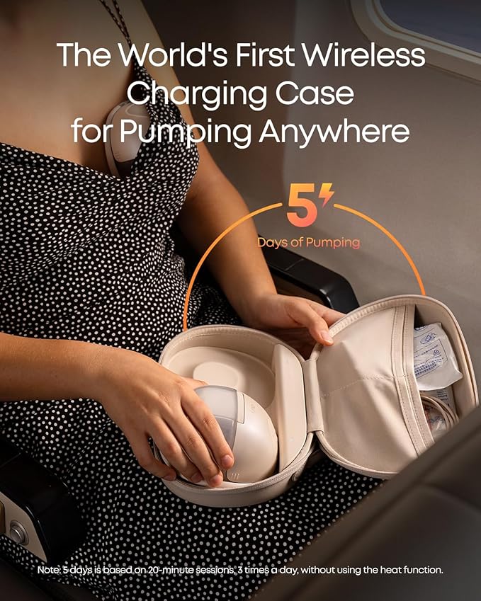 eufy Heated Wearable Breast Pump S1 Pro, Slim Hands-Free Breast Pump with Industry-Leading HeatFlow™ Tech, Wireless Charging Case, App-Controlled OptiRhythm™, Hospital-Grade Suction, in-Bra Use