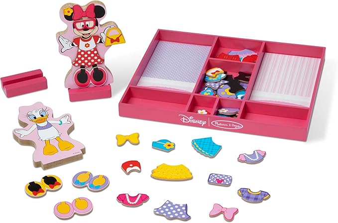 Melissa & Doug Disney Minnie Mouse and Daisy Duck Magnetic Dress-Up Wooden Doll Pretend Play Set (40+ pcs) Minnie Mouse Toys, Disney Dress Up Dolls For Preschoolers And Kids Ages 3+