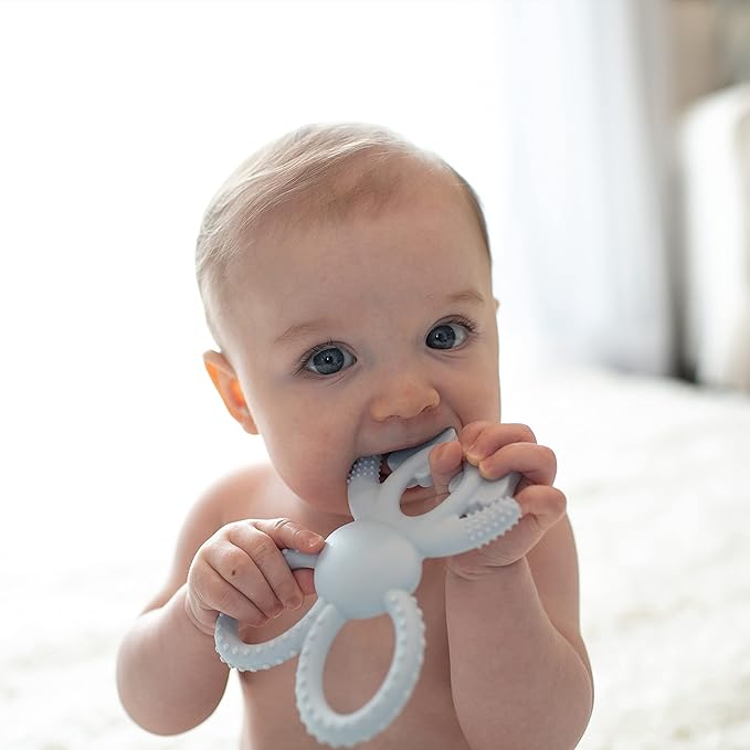 Dr. Brown's Flexees Gray & Blue Bunny 100% Silicone Baby Teethers, BPA Free 3 Months+