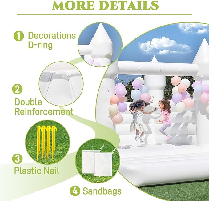 White Bounce House Inflatable Bounce House with Blower,13x12x10 FT Indoor