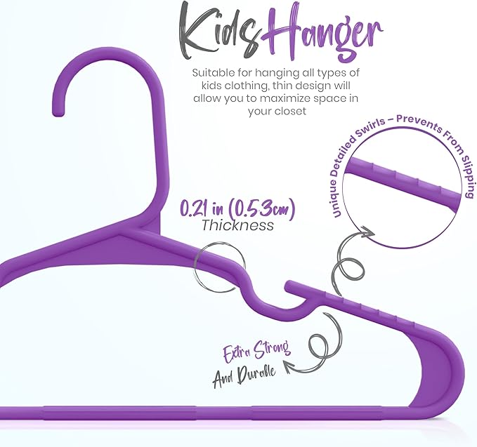 Utopia Home 60 Pack Kids Hangers - 11.5 Inch Plastic Baby Hangers for Closet - Childrens Hanger for Clothes & Infant Hanger for Closet - Ideal for Everyday Standard Use (Purple)