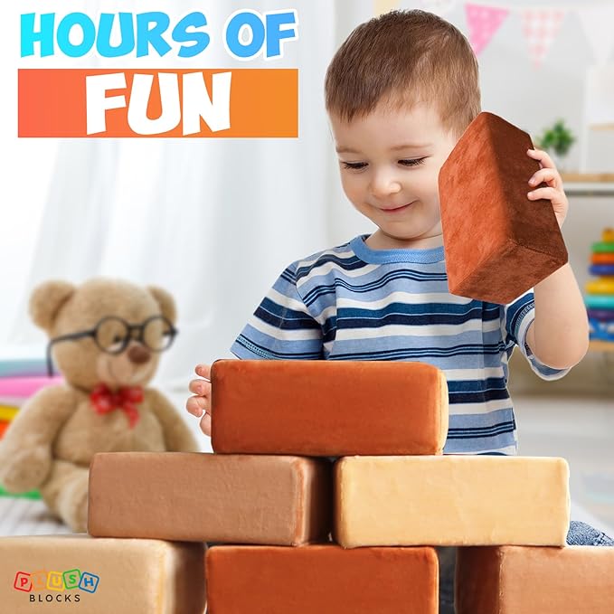 The Original Premium Plush Building Block for Kids - Certified Safe Foam Blocks in Luxuriously Soft Fabric Covers 24 (Desert)