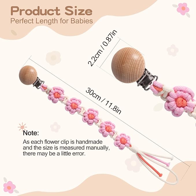 Pacifier Clips Baby Girls Floral Daisy Binky Clips Pacifier Holder