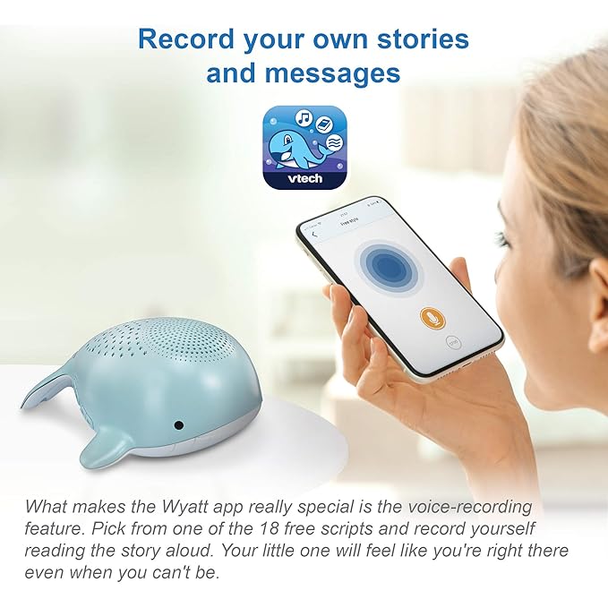 VTech Communications BC8312 Wyatt The Whale Storytelling Baby Sleep Soother with a White Noise Sound Machine Featuring; 10 Stories, 10 Ambient Sounds & 10 Calming Melodies with Glow-on-Ceiling