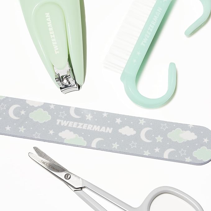 Tweezerman Baby Manicure Kit Includes Nail Clipper, Grooming Brush, Nail Trimming Scissors, and Nail File