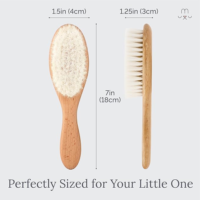 Natemia Soft Bristle Baby Hair Brush Set - 2 Pack Wooden Brushes for Newborns, Toddlers, and Baby Registry Gift