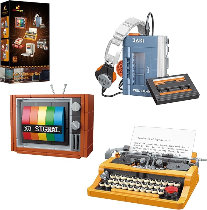 JMBricklayer Typewriter Walkman Television Building Toys 20131, Collectible Vintage Display Model Office Room Decor Kids(660 Pieces)