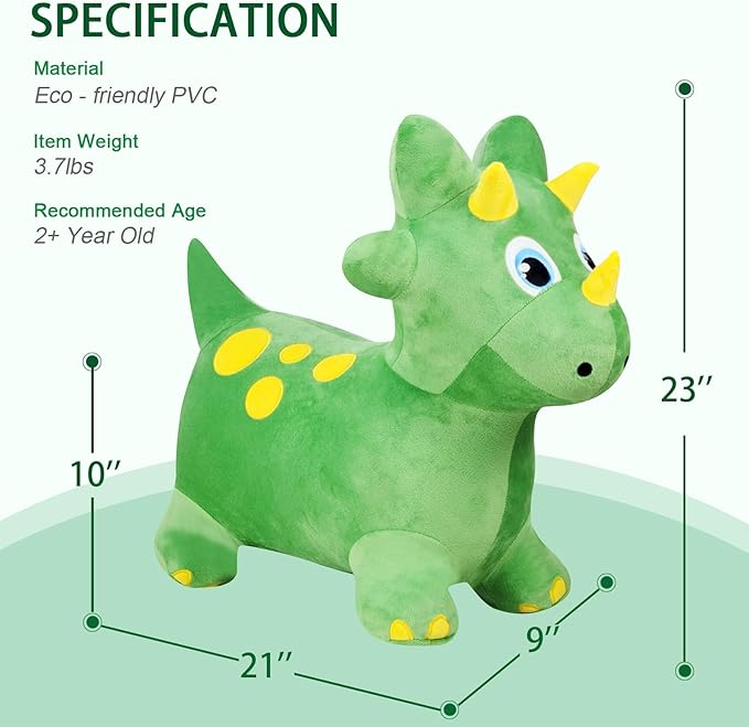 INPANY Kids Bouncy Dinosaur Hopping Toys for 2 Year Old Boy Gifts, Toddler Plush Triceratops 3 4