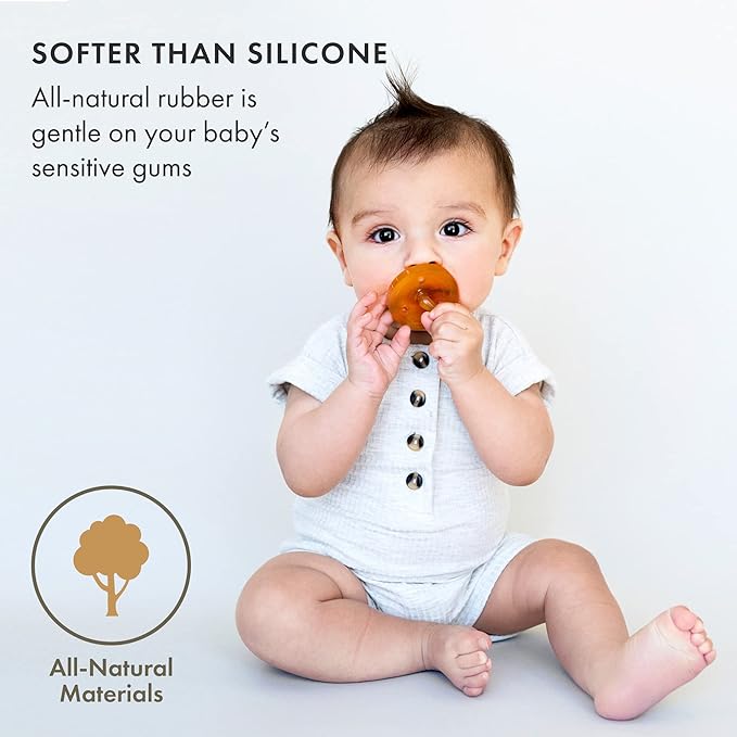 Natursutten Pacifiers 0-6 Months - 2-Pack Original Shield Round Nipple Natural Rubber Safe & Soft BPA-Free Pacifiers for Breastfeeding Babies