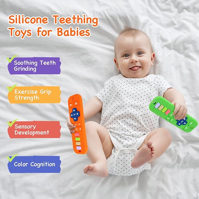 Hooku 2 Pack Remote Teether for Baby, Silicone Teethers for Babies 6-12 Months 0-6 Months,