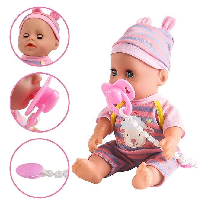 deAO 12” Baby Doll Play Set with Crib, Mobile 21 PCS